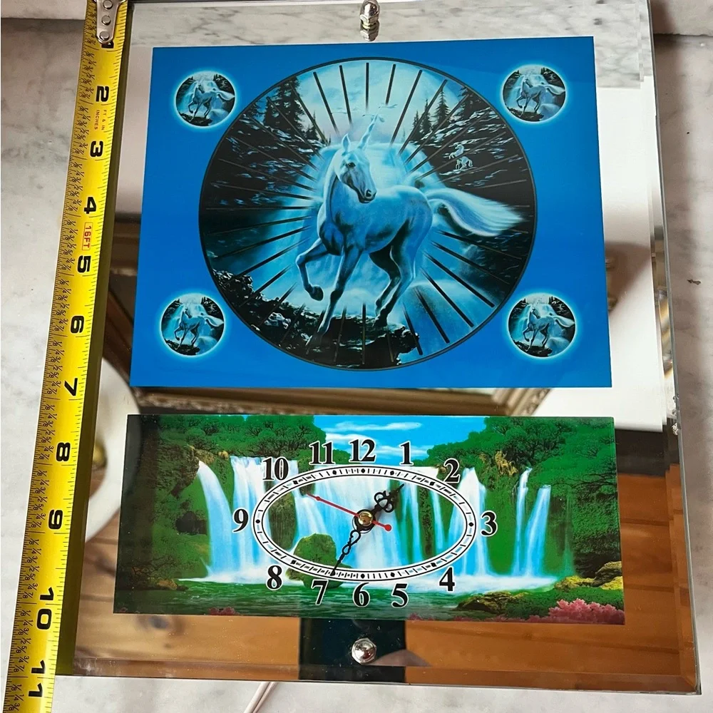 Vintage 80s Blue and Green Unicorn Light up Wall Clock